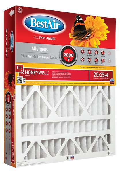 BestAir HW2025-11R Air Cleaning Furnace Filter, 25 in L, 20 in W, 11 MERV, 1000 to 1200 MPR [SKU: ORG3602596]