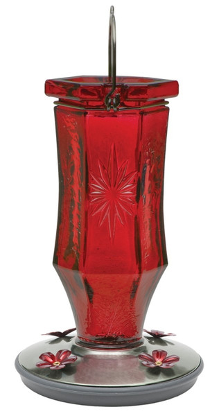 Perky-Pet 8139-2 Bird Feeder, Ruby Starburst Vintage, 16 oz, 4-Port/Perch, Glass, Red, 8-1/2 in H [SKU: ORG2277838]