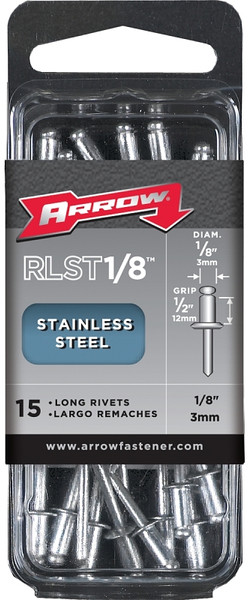 Arrow RLST1/8 Pop Rivet, Long, 1/2 in L, Stainless Steel [SKU: ORG6520092]