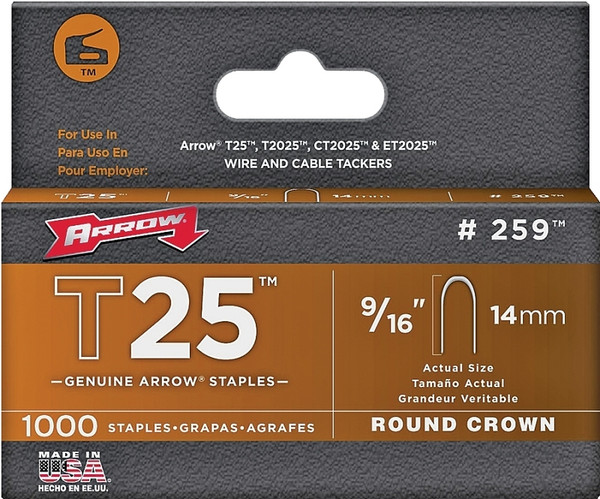Arrow T25 Series 259 Round Crown Staple, 5/16 in W Crown, 9/16 in L Leg [SKU: ORG4158846]