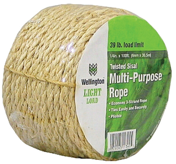 Wellington M1016C0100 Rope, 1/4 in Dia, 100 ft L, #3/4, 39 lb Working Load, Sisal, Beige [SKU: ORG9089178]