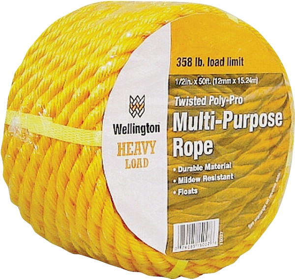 Wellington 15027 Rope, 1/2 in Dia, 50 ft L, 358 lb Working Load, Polypropylene, Yellow [SKU: ORG4969218]