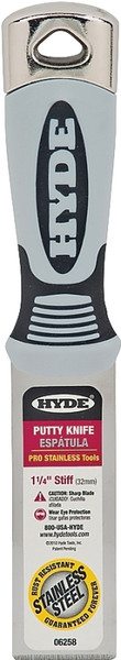 HYDE Pro Stainless 06258 Putty Knife, 1-1/4 in W Blade, Stainless Steel Blade, Plastic Handle, Cushion-Grip Handle [SKU: ORG6815955]