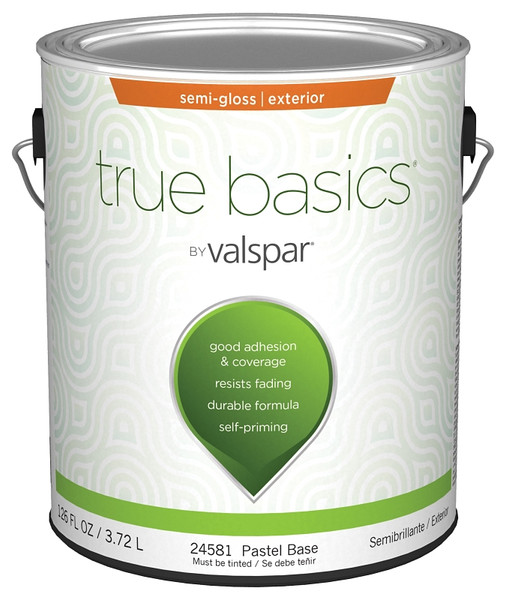 Valspar TRUE Basics 24580 Series 080.0024581.007 Exterior Paint, Semi-Gloss, Pastel Base, 1 gal [SKU: ORG7351158]