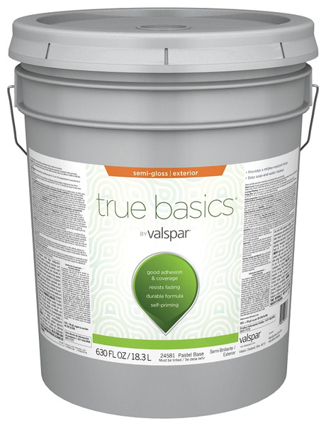 Valspar TRUE Basics 24580 Series 080.0024581.008 Exterior Paint, Semi-Gloss, Pastel Base, 5 gal [SKU: ORG7351166]