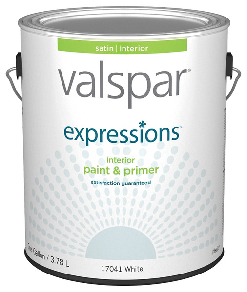Valspar Expressions 005.0017041.007 Interior Paint, Satin, White, 1 gal, Latex Base, Resists: Fade, Stain [SKU: ORG6412217]