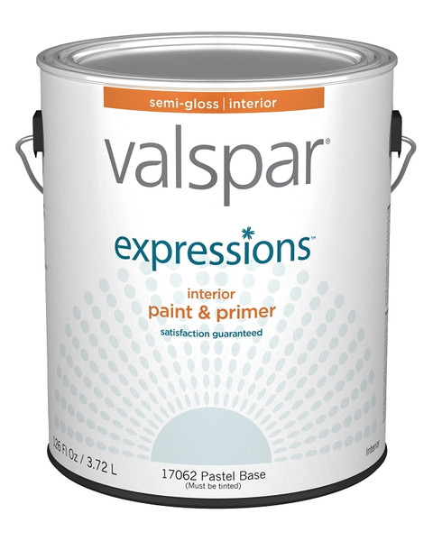 Valspar Expressions 005.0017062.007 Interior Paint, Semi-Gloss, Pastel, 1 gal, Latex Base, Resists: Fade, Stain [SKU: ORG6413793]