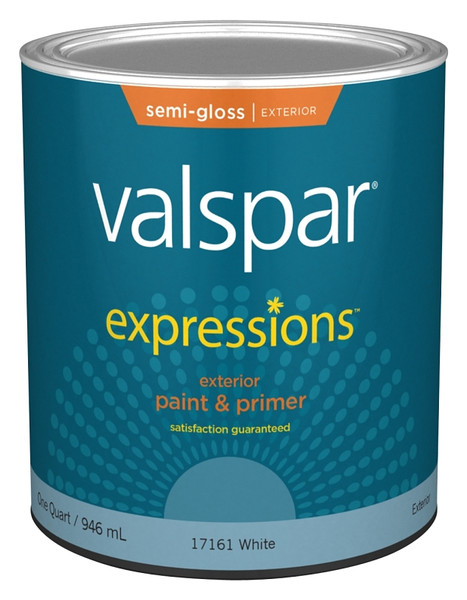 Valspar Expressions 005.0017161.005 Exterior Paint and Primer, Semi-Gloss, White, 1 qt [SKU: ORG6520142]