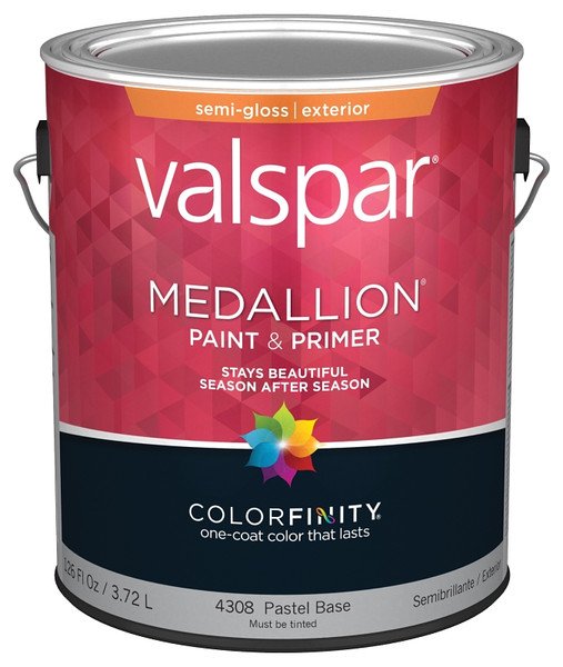 Valspar Medallion 4300 027.0004308.007 Exterior Paint and Primer, Semi-Gloss, Pastel Base, 1 gal Carton [SKU: ORG6406888]