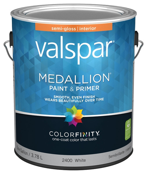 Valspar Medallion 2400 Series 027.0002400.007 Interior Paint, Semi-Gloss, White, 1 gal, Can, Latex Base [SKU: ORG6397863]