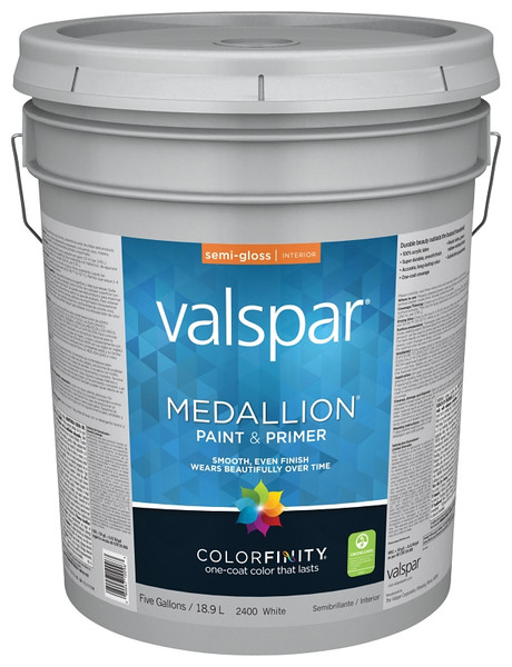 Valspar Medallion 2400 Series 027.0002400.008 Interior Paint, Semi-Gloss, White, 5 gal, Pail, Latex Base [SKU: ORG4011656]