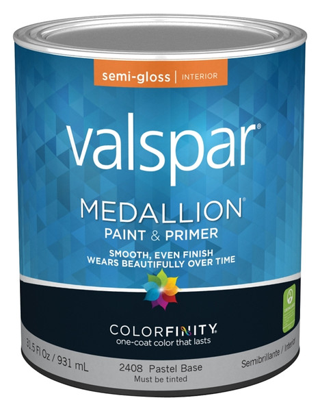 Valspar Medallion 2400 Series 027.0002408.005 Interior Paint, Semi-Gloss, Pastel, 1 qt, Can, Latex Base [SKU: ORG6397897]