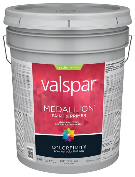 Valspar 027.0004105.008 Exterior House Paint, Satin, Clear, 5 gal Pail [SKU: ORG7015118]