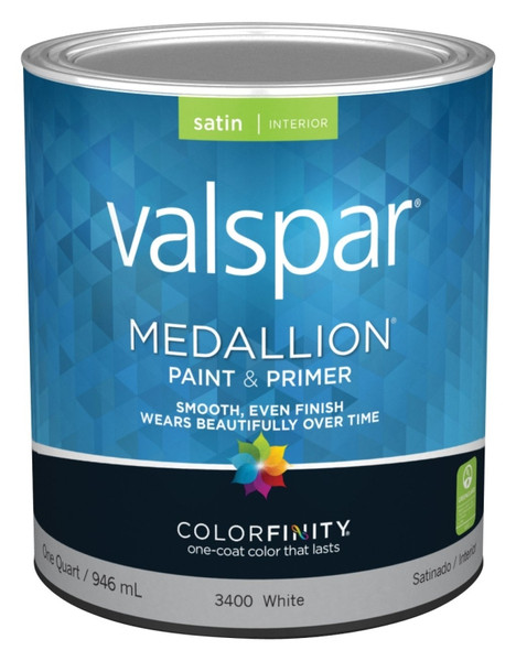 Valspar Medallion 3400 Series 027.0003400.005 Interior Paint, Satin, White, 1 qt, Can, Latex Base [SKU: ORG1082015]