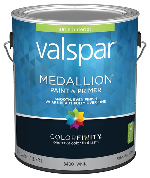 Valspar Medallion 3400 Series 027.0003400.007 Interior Paint, Satin, White, 1 gal, Can, Latex Base [SKU: ORG3480258]