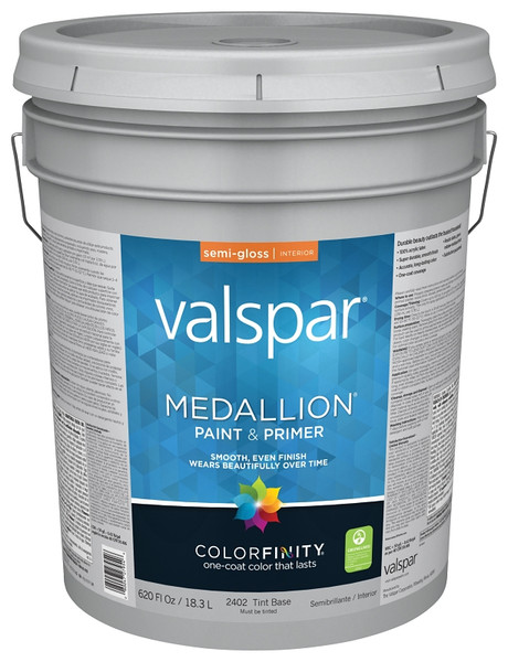 Valspar Medallion 2400 Series 027.0002402.008 Interior Paint, Semi-Gloss, Tint, 5 gal, Pail, Latex Base [SKU: ORG7019771]