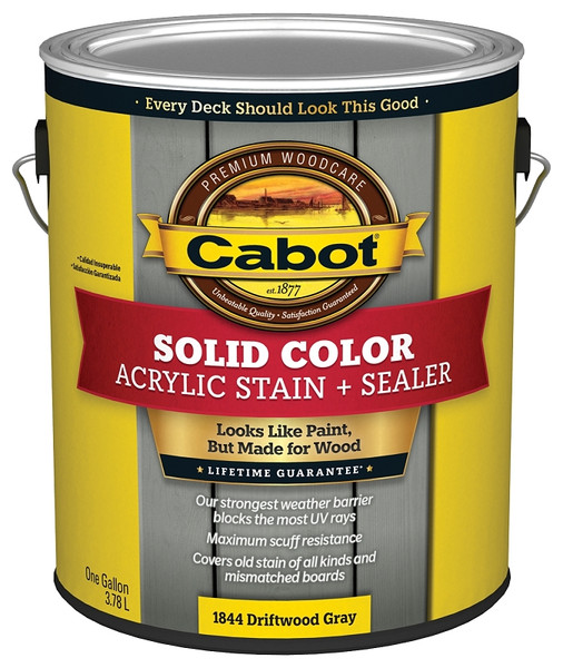 Cabot 1800 Series 140.0001844.007 Solid Color Decking Stain, Low-Lustre, Driftwood Gray, Liquid, 1 gal, Can [SKU: ORG7805575]