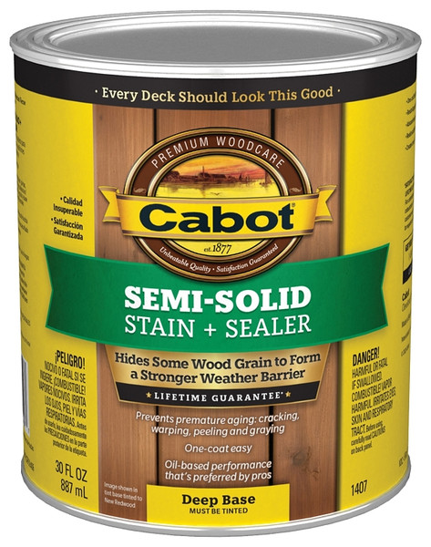 Cabot 1400 Series 140.0001407.005 Exterior Stain, Semi-Solid, Deep Base, Liquid, 1 qt [SKU: ORG6946818]