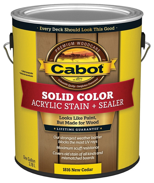 Cabot 1800 Series 140.0001816.007 Solid Color Decking Stain, Low-Lustre, New Cedar, Liquid, 1 gal, Can [SKU: ORG3983459]