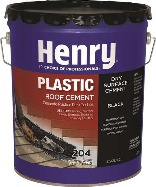 Henry HE204071 Plastic Roof Cement, Black, Liquid, 5 gal Can [SKU: ORG4521332]