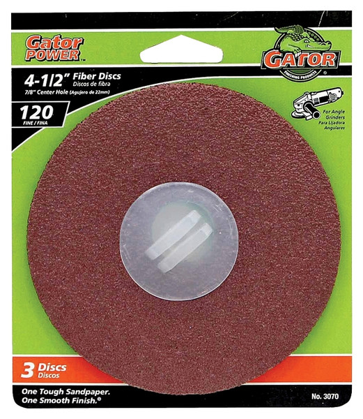 Gator 3070 Fiber Disc, 4-1/2 in Dia, 120 Grit, Fine, Aluminum Oxide Abrasive, Fiber Backing [SKU: ORG5701719]