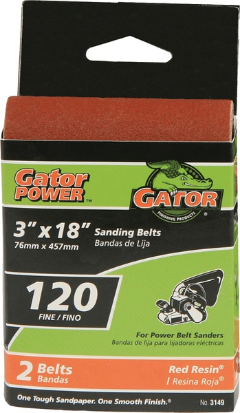 Gator 3149 Sanding Belt, 3 in W, 18 in L, 120 Grit, Fine, Aluminum Oxide Abrasive [SKU: ORG7728751]