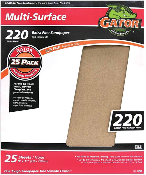 Gator 3260 Sanding Sheet, 11 in L, 9 in W, 220 Grit, Extra Fine, Aluminum Oxide Abrasive [SKU: ORG5224829]