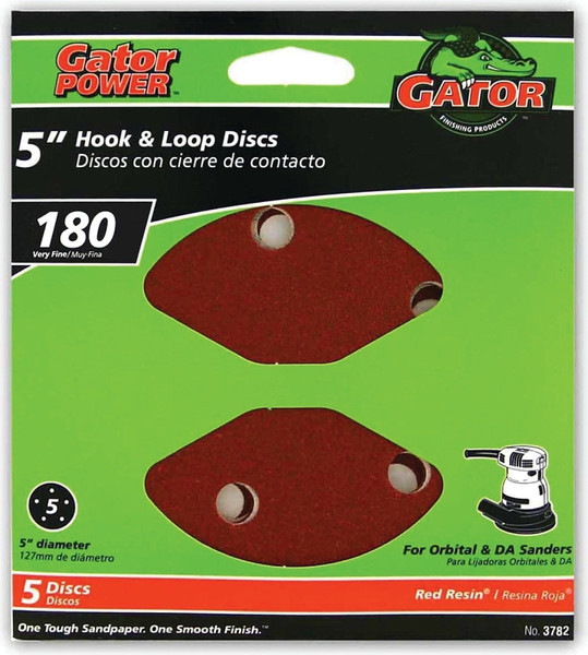 Gator 3782 Sanding Disc, 5 in Dia, 180 Grit, Very Fine, Aluminum Oxide Abrasive, Vented [SKU: ORG5287990]