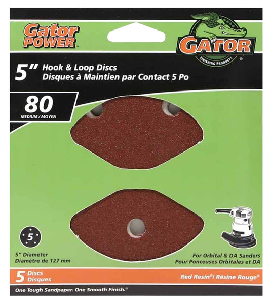 Gator 3784 Sanding Disc, 5 in Dia, 80 Grit, Medium, Aluminum Oxide Abrasive, Vented [SKU: ORG4519047]