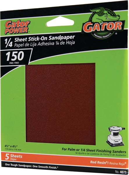 Gator 4073 Sanding Sheet, 4-1/2 in L, 4-1/2 in W, Fine, 150 Grit, Aluminum Oxide Abrasive [SKU: ORG3560711]