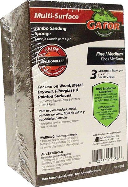 Gator 4086 Sanding Sponge, 5 in L, 3 in W, Fine, Medium, Aluminum Oxide Abrasive [SKU: ORG4107728]