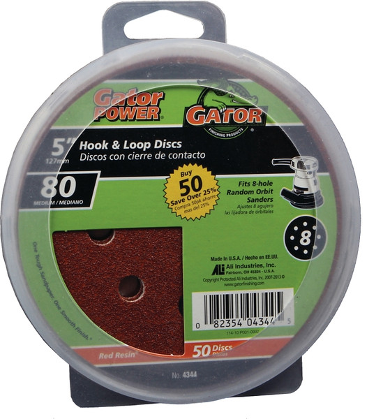 Gator 4344 Sanding Disc, 5 in Dia, 80 Grit, Medium, Aluminum Oxide Abrasive, Vented [SKU: ORG4868857]