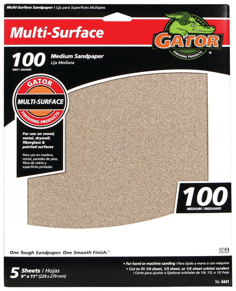 Gator 4441 Sanding Sheet, 11 in L, 9 in W, 100 Grit, Medium, Aluminum Oxide Abrasive [SKU: ORG7051329]
