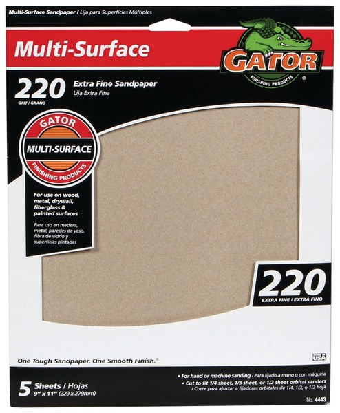 Gator 4443 Sanding Sheet, 11 in L, 9 in W, 220 Grit, Extra Fine, Aluminum Oxide Abrasive [SKU: ORG0635086]