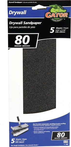 Gator 4486 Sandpaper, 11-1/4 in L, 4-1/4 in W, 80 Grit, Medium, Silicone Carbide Abrasive [SKU: ORG4015483]