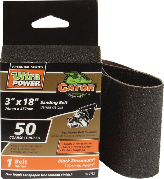 Gator 7772 Sanding Belt, 3 in W, 18 in L, 50 Grit, Coarse, Zirconium Oxide Abrasive [SKU: ORG1160407]