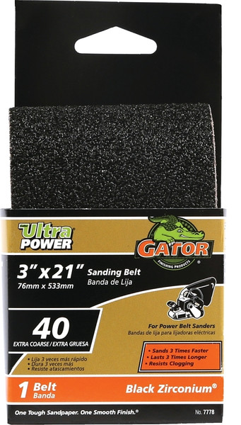 Gator 7778 Sanding Belt, 3 in W, 21 in L, 40 Grit, Extra Coarse, Zirconium Oxide Abrasive [SKU: ORG8302465]