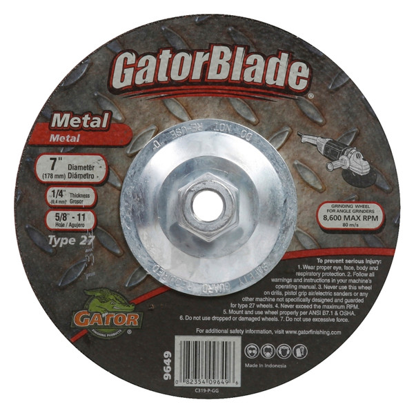 GatorBlade 9649 Cut-Off Wheel, 7 in Dia, 1/4 in Thick, 5/8-11 in Arbor, 24 Grit, Silicone Carbide Abrasive [SKU: ORG8045551]