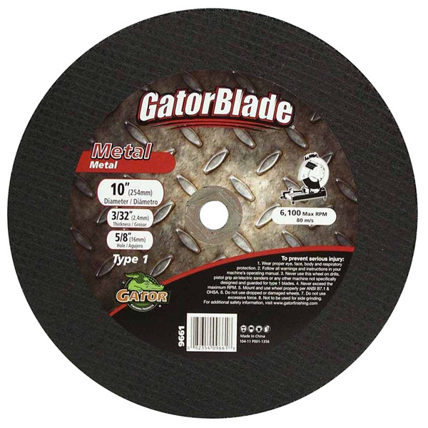 Gator 9661 Cut-Off Wheel, 10 in Dia, 3/32 in Thick, 5/8 in Arbor, Aluminum Oxide Abrasive [SKU: ORG8045593]