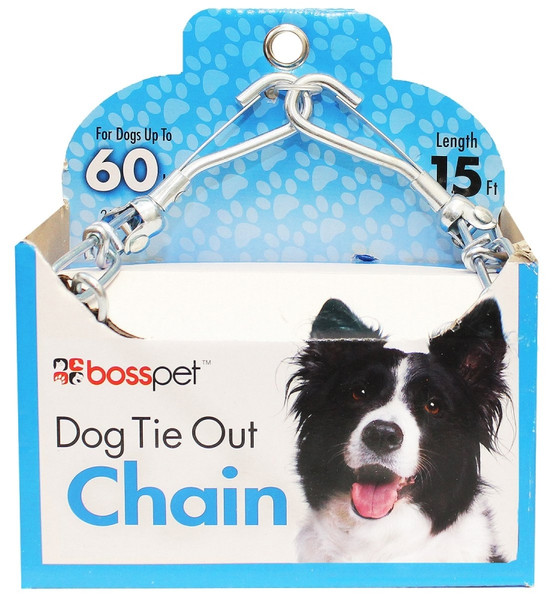 Boss Pet PDQ 43715 Pet Tie-Out Chain, Twist Link, 15 ft L Belt/Cable, Steel, For: Large Dogs up to 60 lb [SKU: ORG1867860]
