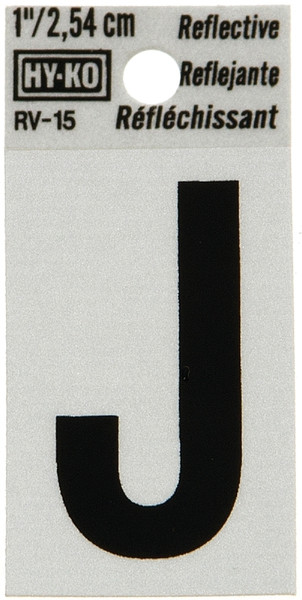 HY-KO RV-15/J Reflective Letter, Character: J, 1 in H Character, Black Character, Silver Background, Vinyl [SKU: ORG6259915]