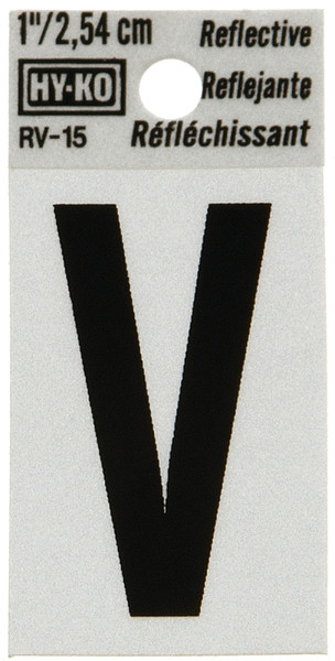 HY-KO RV-15/V Reflective Letter, Character: V, 1 in H Character, Black Character, Silver Background, Vinyl [SKU: ORG6246102]