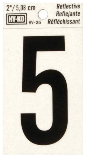 HY-KO RV-25/5 Reflective Sign, Character: 5, 2 in H Character, Black Character, Silver Background, Vinyl [SKU: ORG2696078]