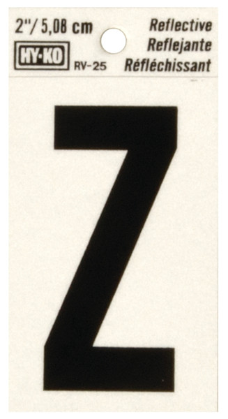 HY-KO RV-25/Z Reflective Letter, Character: Z, 2 in H Character, Black Character, Silver Background, Vinyl [SKU: ORG3068889]