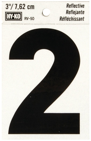 HY-KO RV-50/2 Reflective Sign, Character: 2, 3 in H Character, Black Character, Silver Background, Vinyl [SKU: ORG0200584]