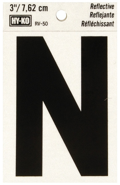 HY-KO RV-50/N Reflective Letter, Character: N, 3 in H Character, Black Character, Silver Background, Vinyl [SKU: ORG0199547]