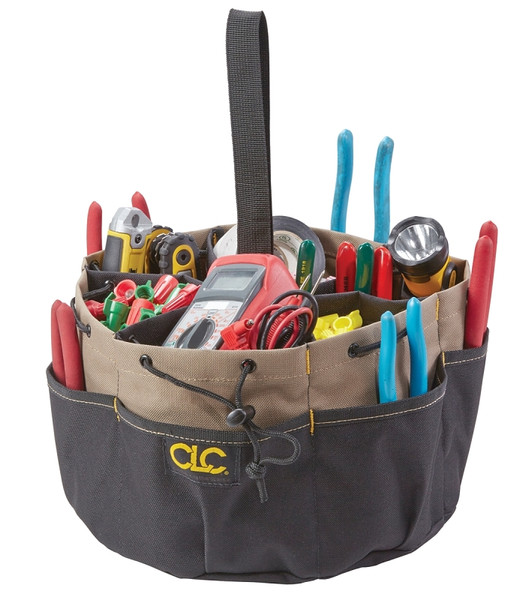CLC Tool Works BUCKETBAG Series 1148 Bucket Tool Bag, 7 in H, 22-Pocket, Polyester, Black/Tan [SKU: ORG8951766]