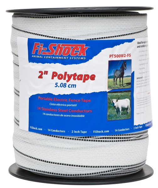 Zareba Fi-Shock PT500W2-FS Polytape, 500 ft L, 2 in W, 14-Strand, Stainless Steel Conductor, White [SKU: ORG1151984]