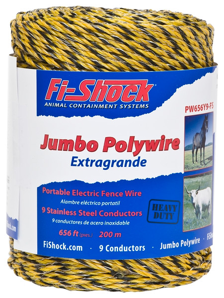 Zareba Fi-Shock PW656Y9-FS Polywire, Stainless Steel Conductor, Yellow, 656 ft L [SKU: ORG6411615]