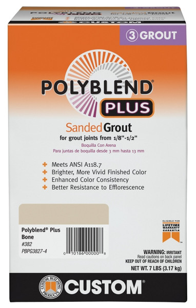 CUSTOM Polyblend Plus PBPG3827-4 Sanded Grout, Solid Powder, Characteristic, Bone, 7 lb Box [SKU: ORG1515105]